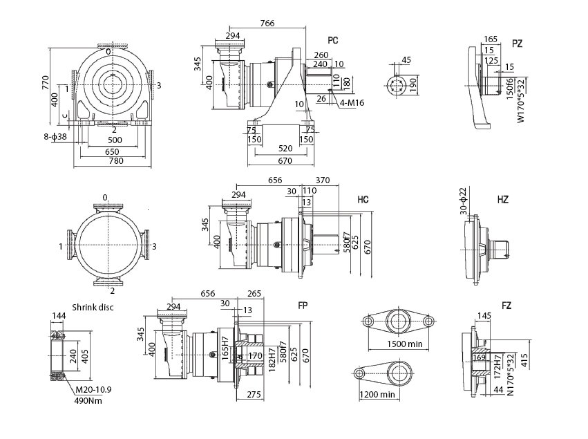 Размеры мотор-редуктора SPN16 R3(B)