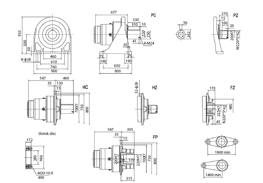 Размеры мотор-редуктора SPN18 L2