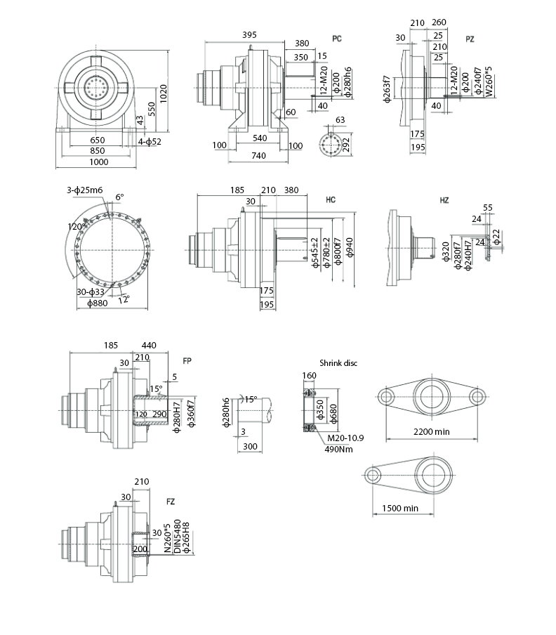 Размеры мотор-редуктора SPN19 L2
