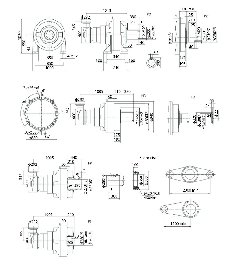 Размеры мотор-редуктора SPN19 R4(B)