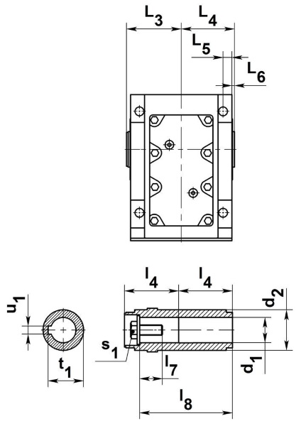 Размеры мотор-редукторов КA37B-КA157B (корпус B / лапы / полый вал)