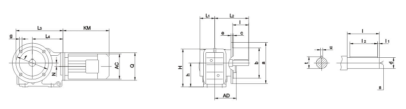 Чертеж коническо-цилиндрических мотор-редукторов КF37 - КF157 (фланец / цельный вал)