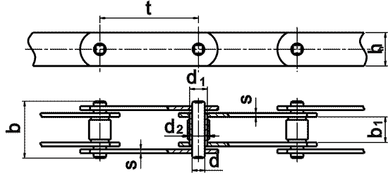 Исполнение тяговых пластинчатых цепей (тип 2, исполнение 2) 