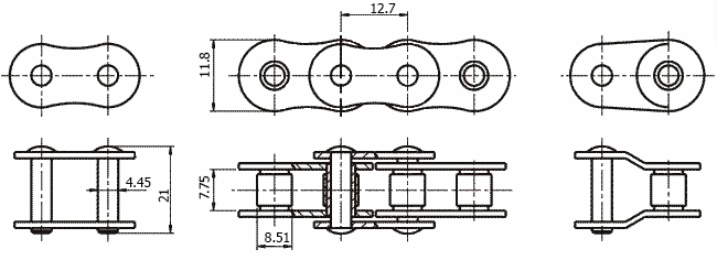 Размеры приводной цепи ПР-12,7-1820-2