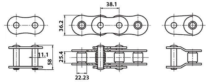 Размеры приводной цепи ПРА-38,1-12700