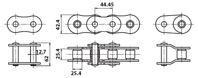 Размеры приводной цепи ПРА-44,45-17240