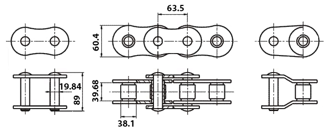 Размеры приводной цепи ПРА-63,5-35400