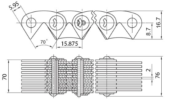 Размеры приводной цепи ПЗ-1-15,875-91-70