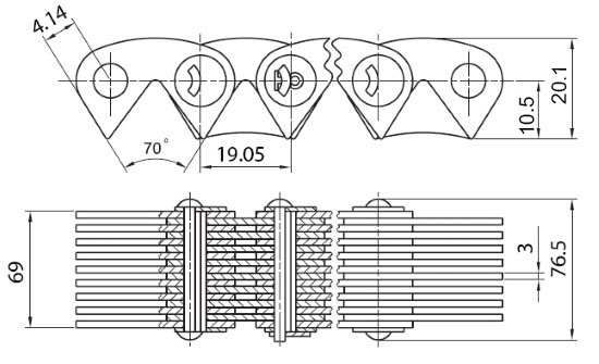 Размеры приводной цепи ПЗ-1-19,05-105-69