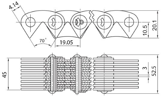Размеры приводной цепи ПЗ-1-19,05-74-45