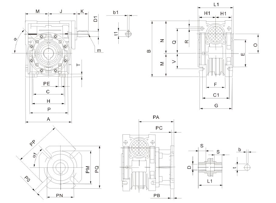 Габаритные и присоединительные размеры NMRV