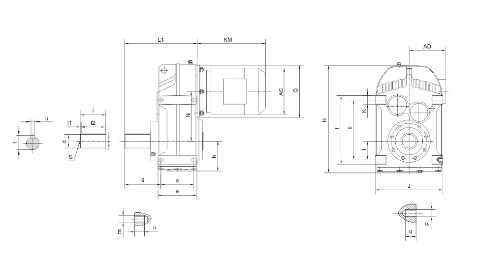 Габаритные и присоединительные размеры редукторов F