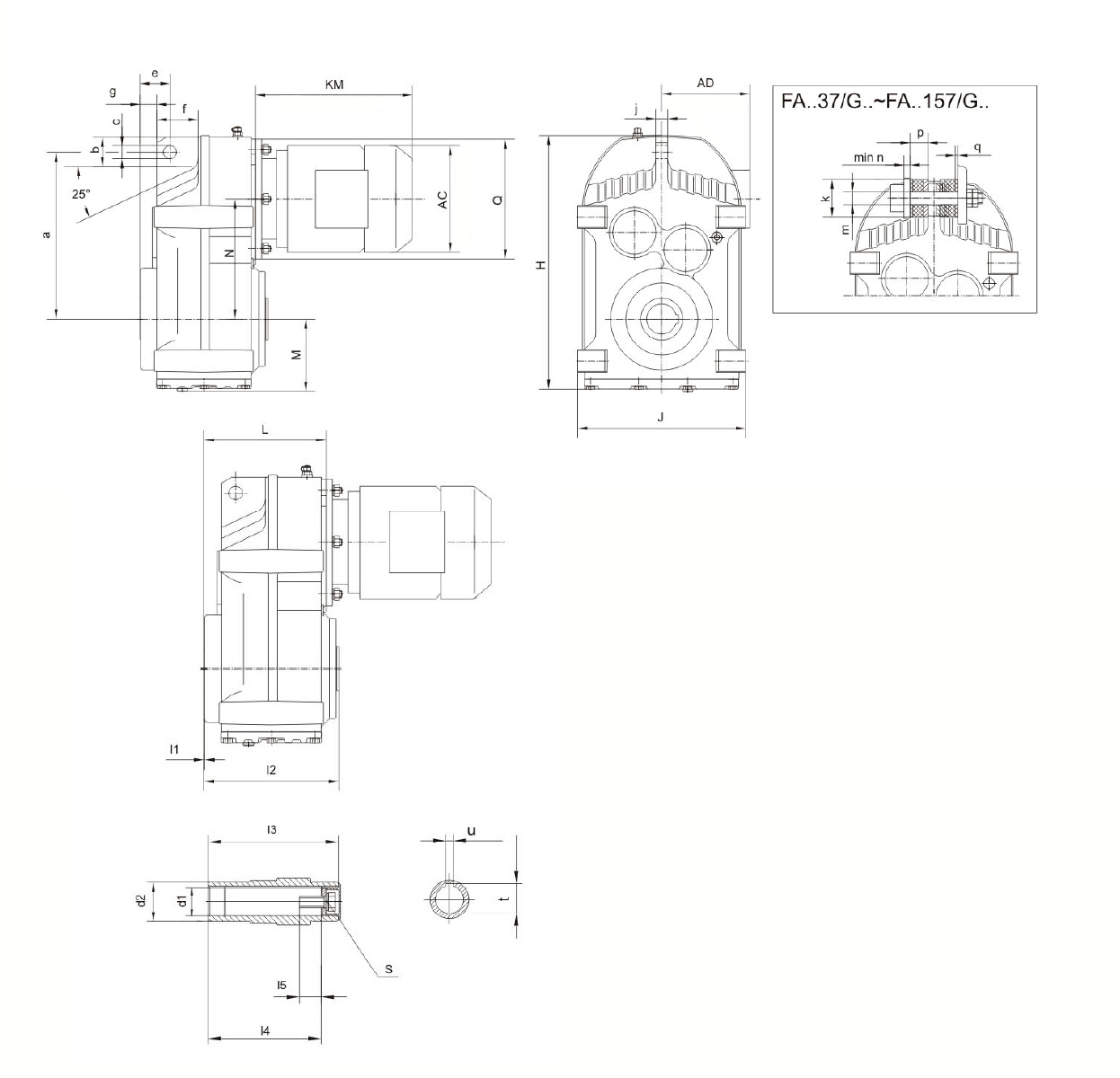 Габаритные и присоединительные размеры редукторов FA и FA/G