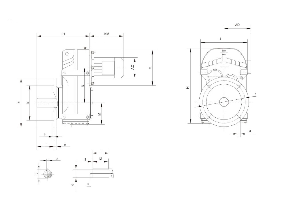 Габаритные и присоединительные размеры редукторов FF