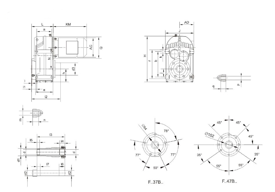 Габаритные и присоединительные размеры редукторов FH