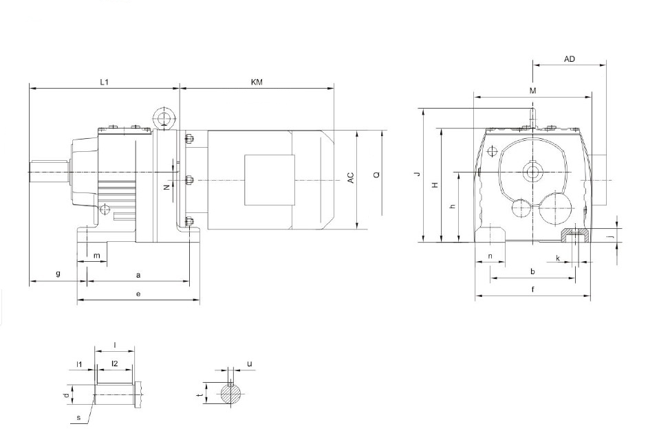 Габаритные и присоединительные размеры редукторов RC