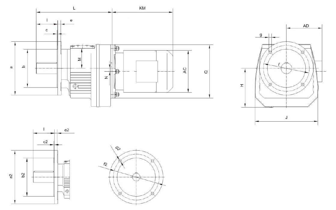 Габаритные и присоединительные размеры редукторов RCF