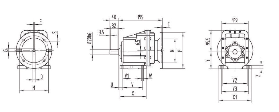 Габаритные и присоединительные размеры редукторов TRC 01