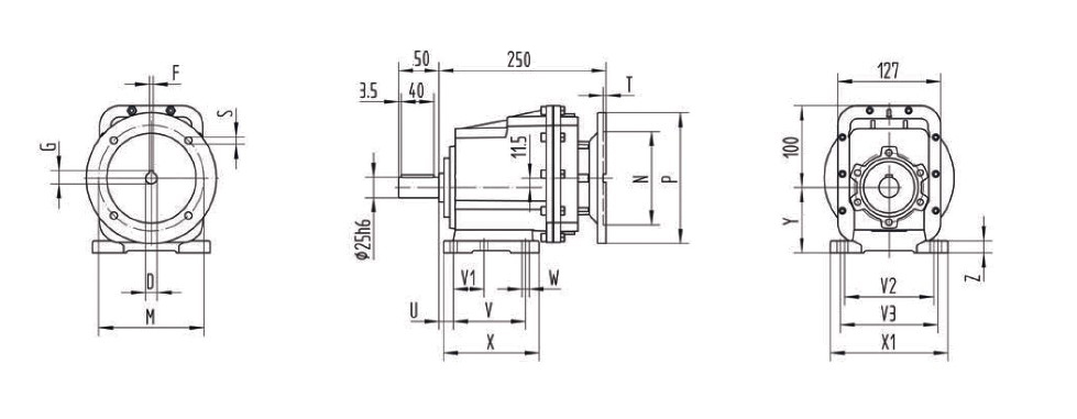 Габаритные и присоединительные размеры редукторов TRC 02