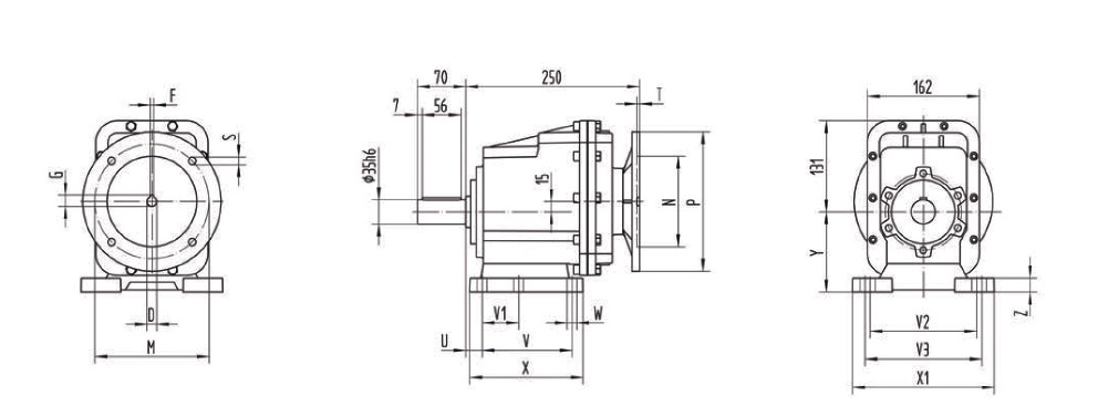 Габаритные и присоединительные размеры редукторов TRC 04