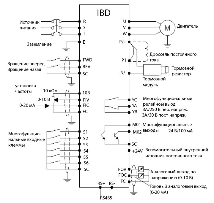 Схема подключения преобразователя INNOVERT IBD 37 кВт и более