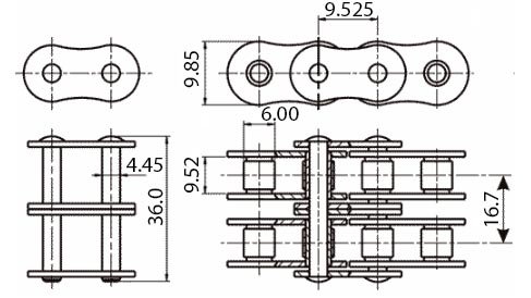 Размеры втулочной цепи 2ПВ-9,525-2340