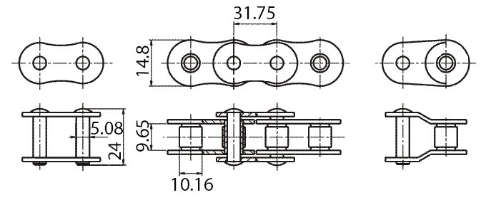 Размеры длиннозвенной цепи ПРД-31,75-2300