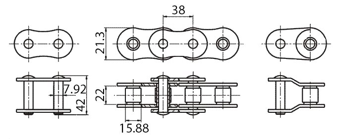 Размеры длиннозвенной цепи ПРД-38-3000