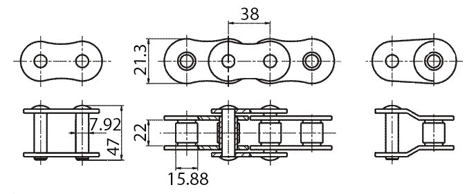 Размеры длиннозвенной цепи ПРД-38-4000