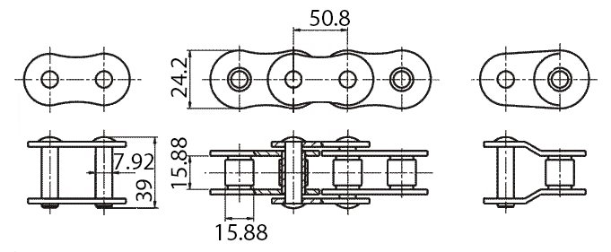 Размеры длиннозвенной цепи ПРД-50,8-6000