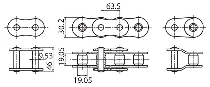Размеры длиннозвенной цепи ПРД-63,5-8900
