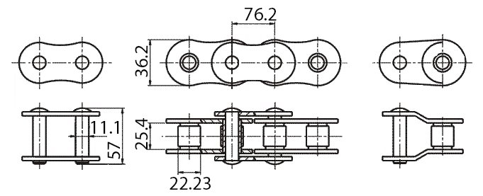 Размеры длиннозвенной цепи ПРД-76,2-12700