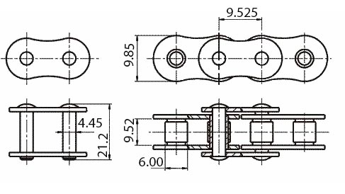 Размеры втулочной цепи ПВ-9,525-1300