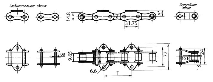 Чертеж длиннозвенной транспортерной цепи ТРД-31,75-2300-1-1-6