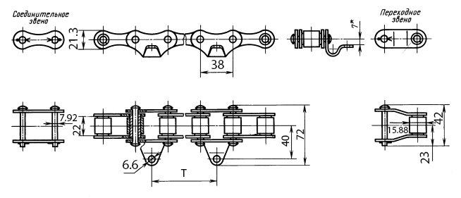 Чертеж длиннозвенной транспортерной цепи ТРД-38-3000-4-1-6