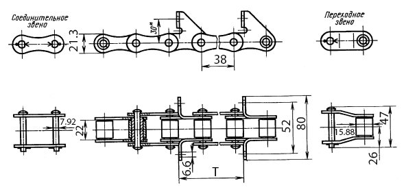 Чертеж длиннозвенной транспортерной цепи ТРД-38-4000-2-2-6
