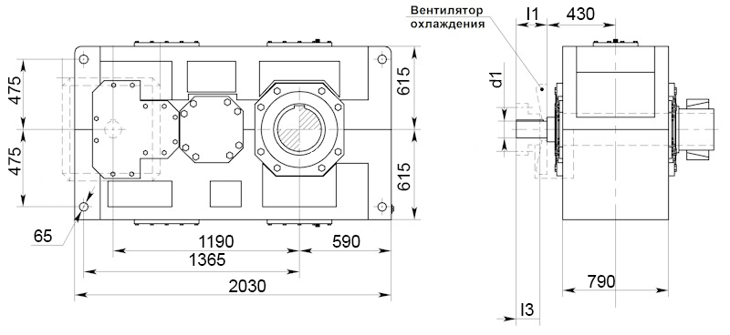 Чертеж индустриального цилиндрического редуктора H3.H19