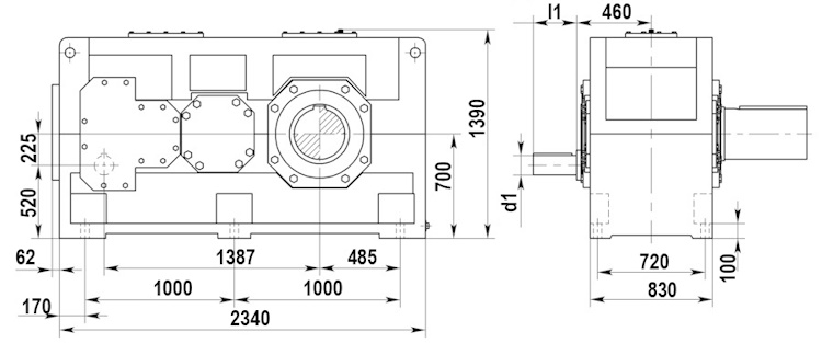 Размеры индустриального редуктора H4.H21