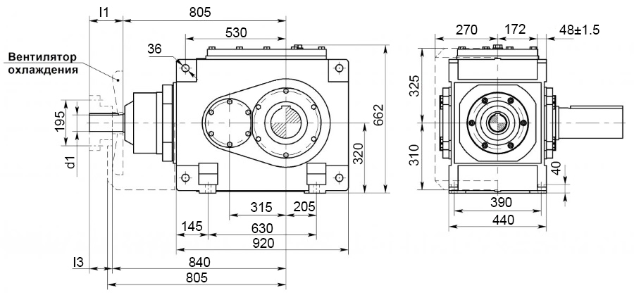 Чертеж индустриального цилиндро-конического редуктора B2.H10