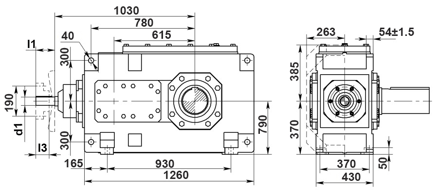 Чертеж индустриального цилиндро-конического редуктора B3.H12