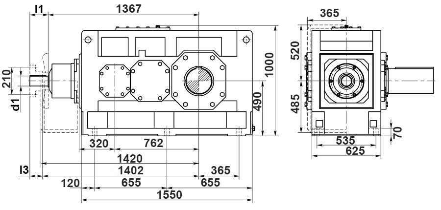 Чертеж индустриального цилиндро-конического редуктора B3.H15