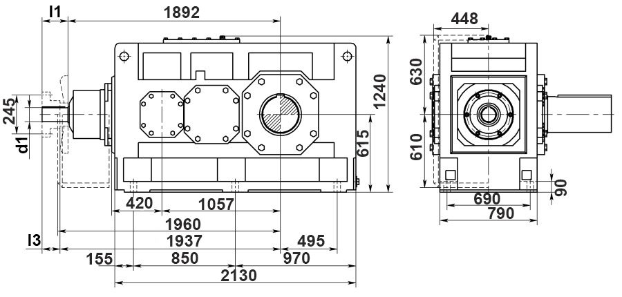 Чертеж индустриального цилиндро-конического редуктора B3.H20