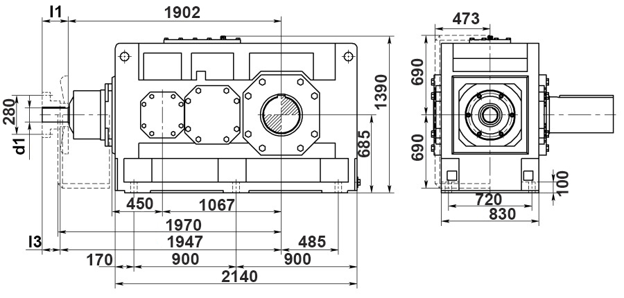 Чертеж индустриального цилиндро-конического редуктора B3.H21