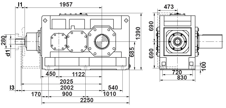 Чертеж индустриального цилиндро-конического редуктора B3.H22
