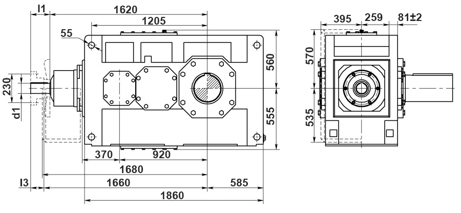 Чертеж индустриального цилиндро-конического редуктора B3.V18