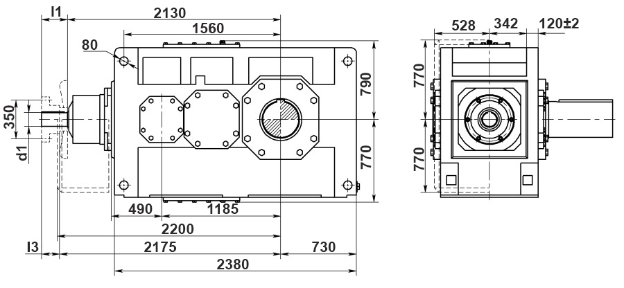 Чертеж индустриального цилиндро-конического редуктора B3.V23