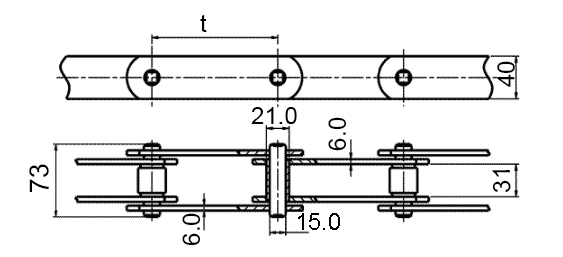 Размеры тяговой пластинчатой цепи М112. Тип 1