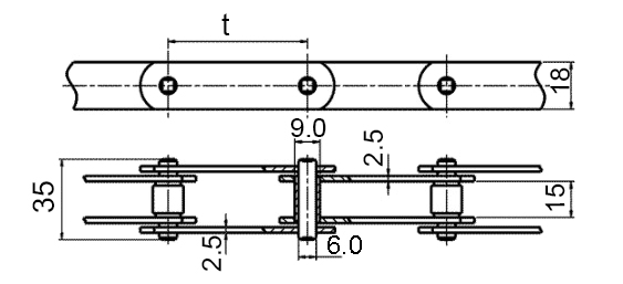 Размеры тяговой пластинчатой цепи М20. Тип 1