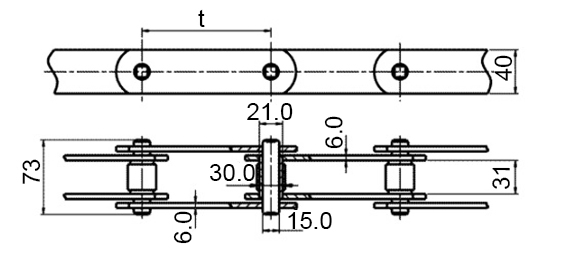 Размеры тяговой пластинчатой цепи М112. Тип 2