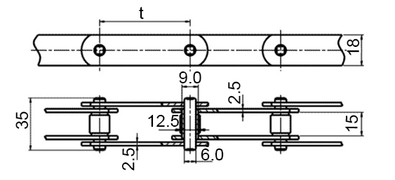 Размеры тяговой пластинчатой цепи М20. Тип 2